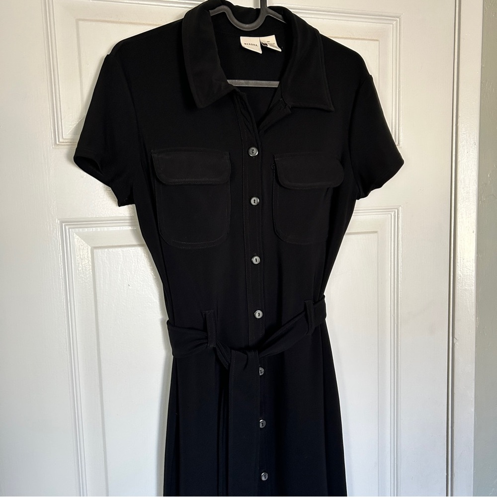 3/$20 Merona black belted button front dress, size m - Picture 3 of 9